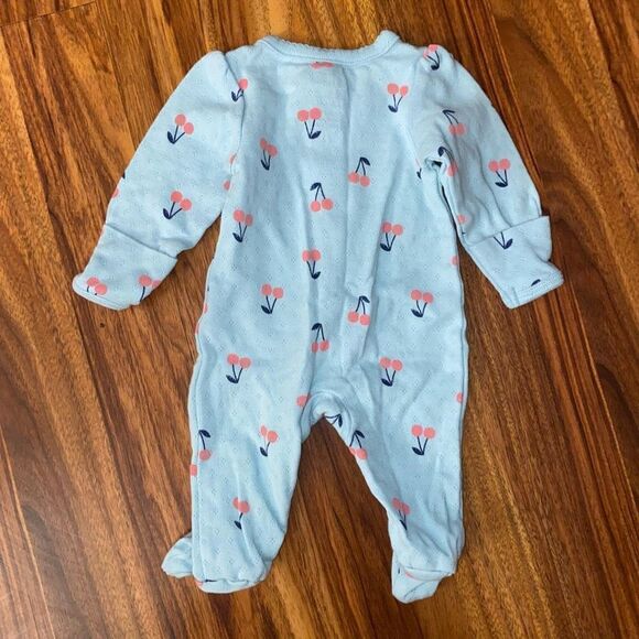 5 For $25 Carter's Blue and Pink Cherry Print Snap Up Footie Baby Preemie - Picture 5 of 5